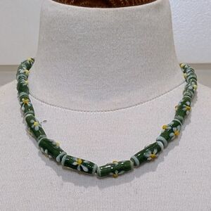 NWOT Beckwoman 18" Hand Blown Floral Glass Bead Stretch Necklace